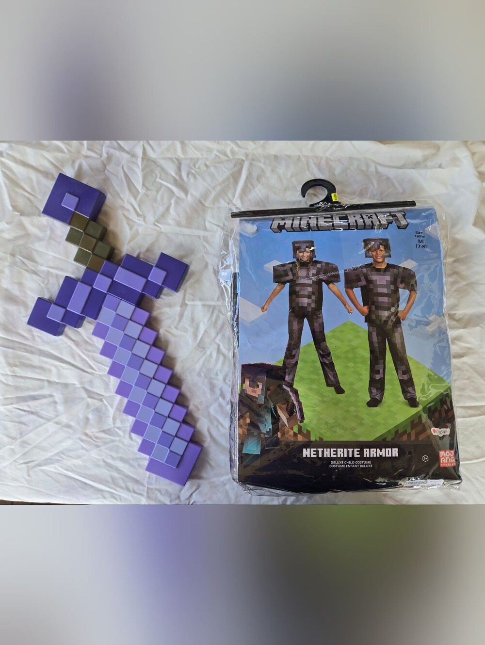 Minecraft Netherite Armor Costume And Enchanted Diamond Prop Bundle- Size M